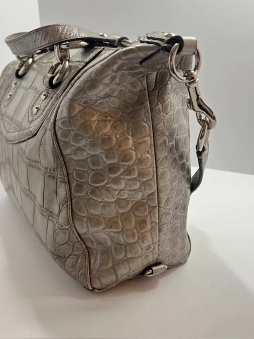 COACH ASHLEY CROC EMBOSSED LEATHER SATCHEL #20346 SILVER